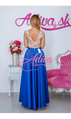 Luxusné modré spoločenské šaty s asymetrickou sukňou